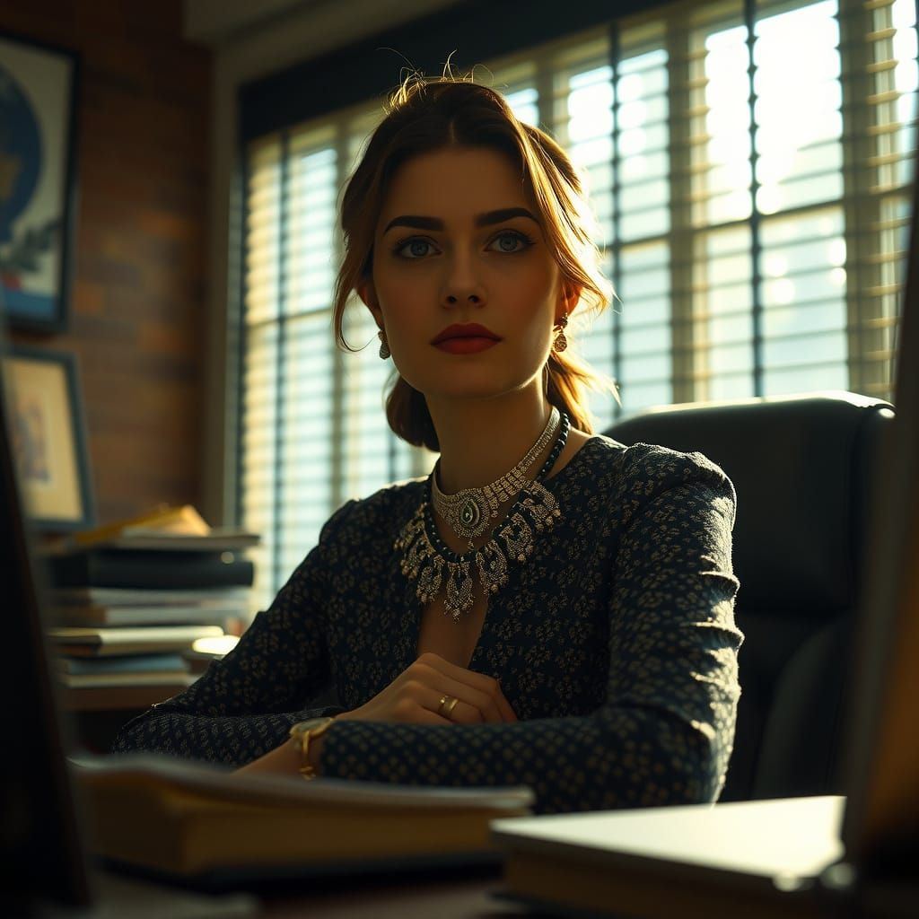 Office Woman in Sunlight: Cinematic 35mm Film