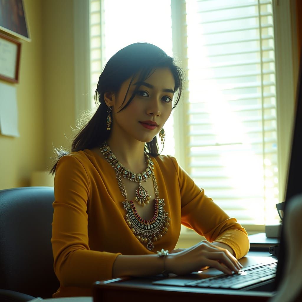 Office Woman in Cinematic Lighting, Film Style