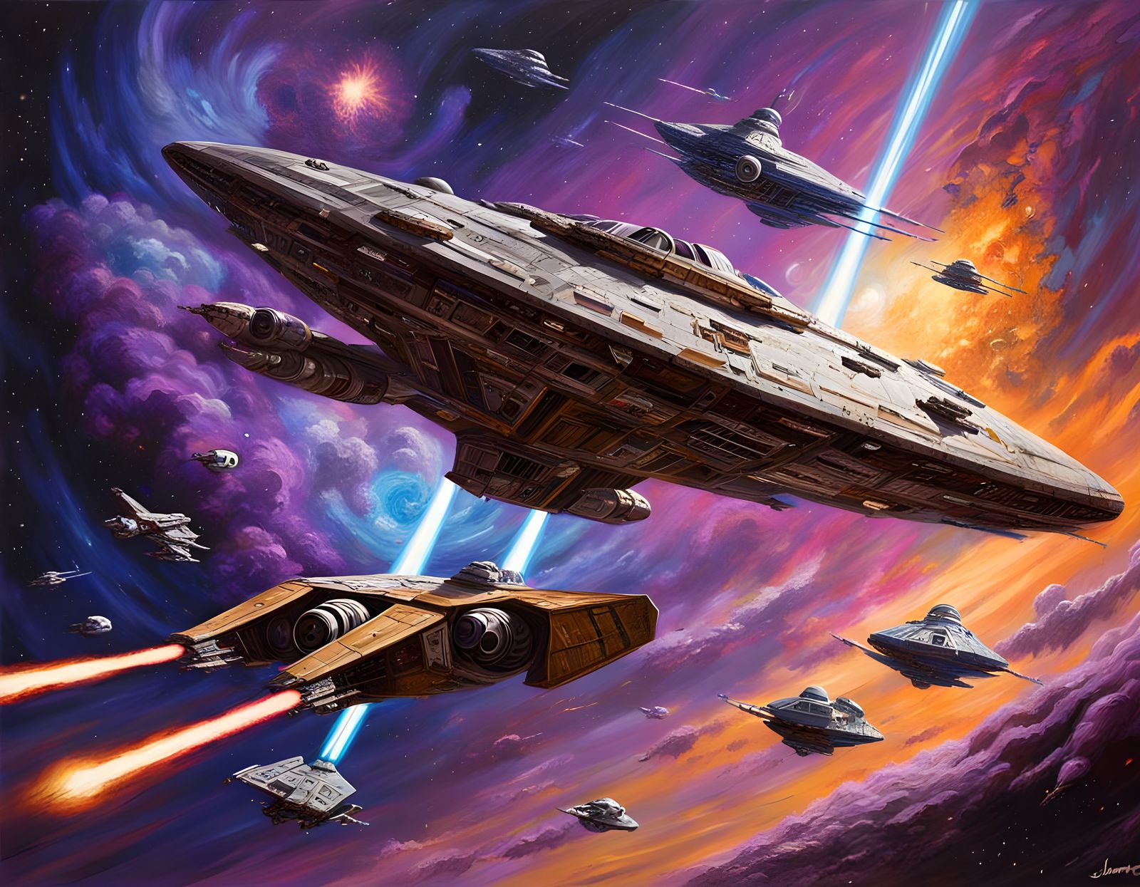 Galactic Epic in Oil Painting