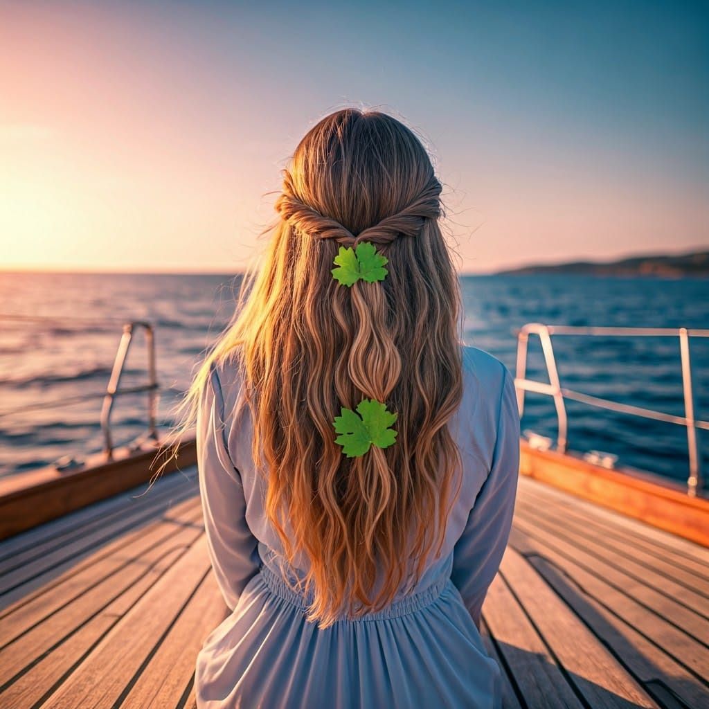 Woman on Sailboat Deck in French New Wave Style