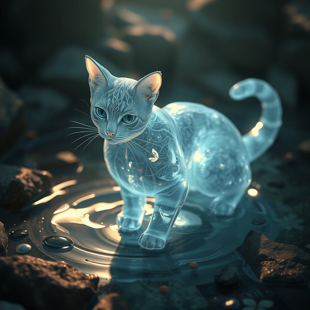 Ethereal Water Cat in Mystical World
