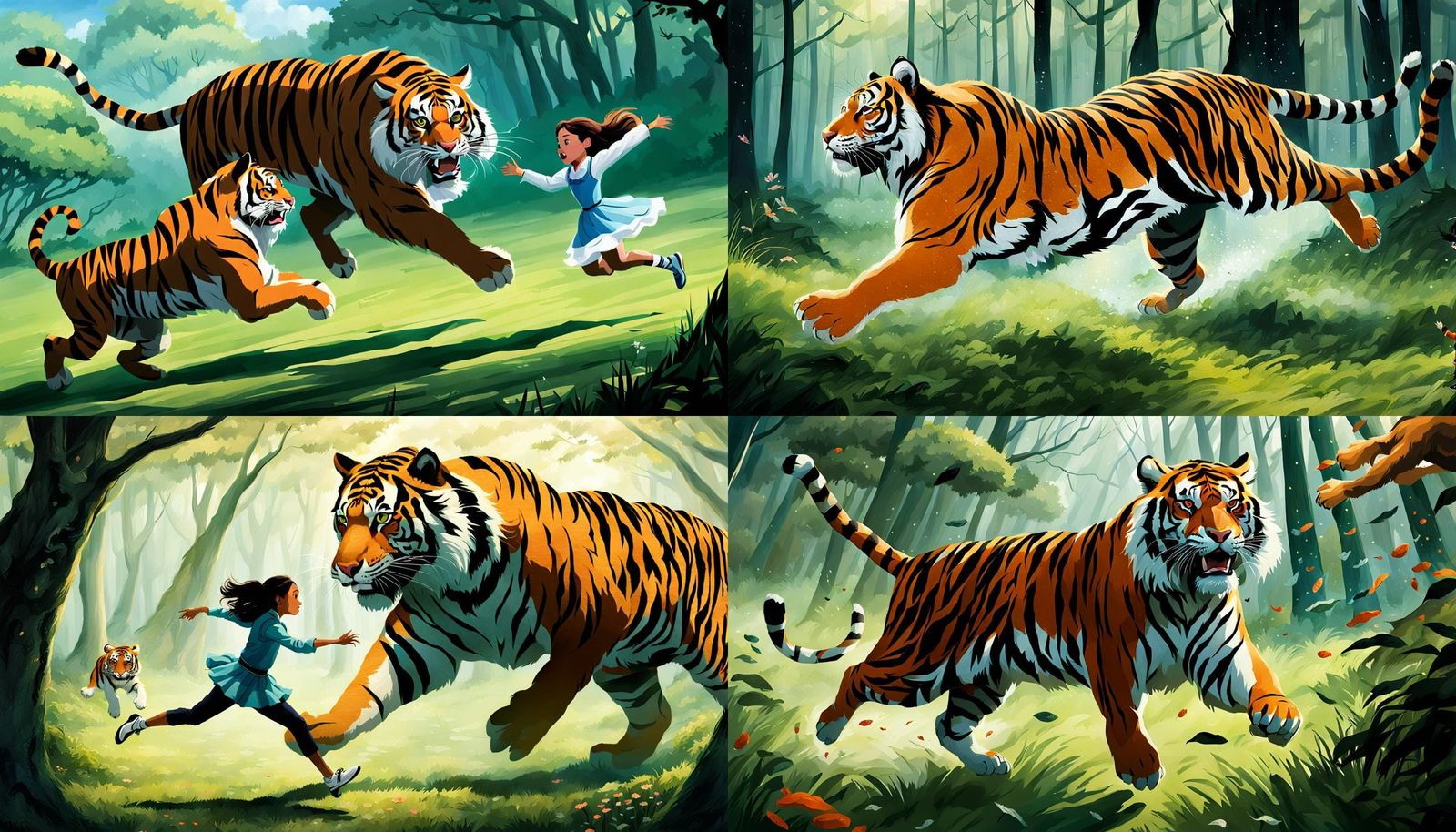 Tiger Chasing Woman in Generated Image