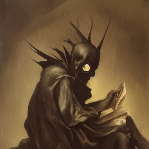 Gothic Oil Painting of Weary Figure with Twisted Creatures