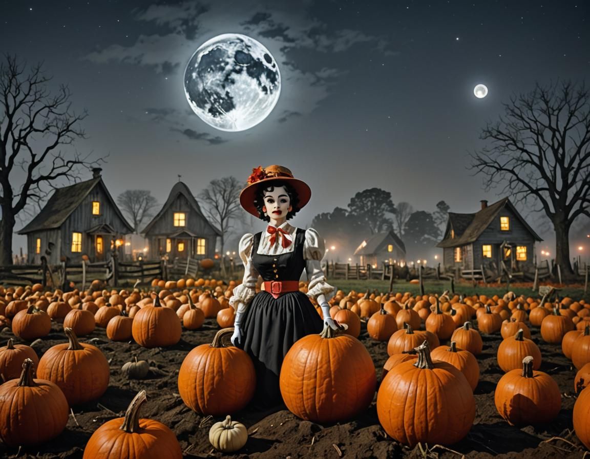 Betty Boop Cowgirls in a Pumpkin Patch