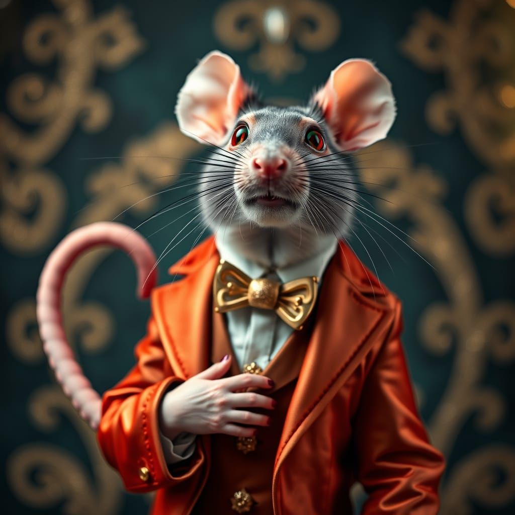 Elegant Rat-Man Flirting in Burlesque Setting