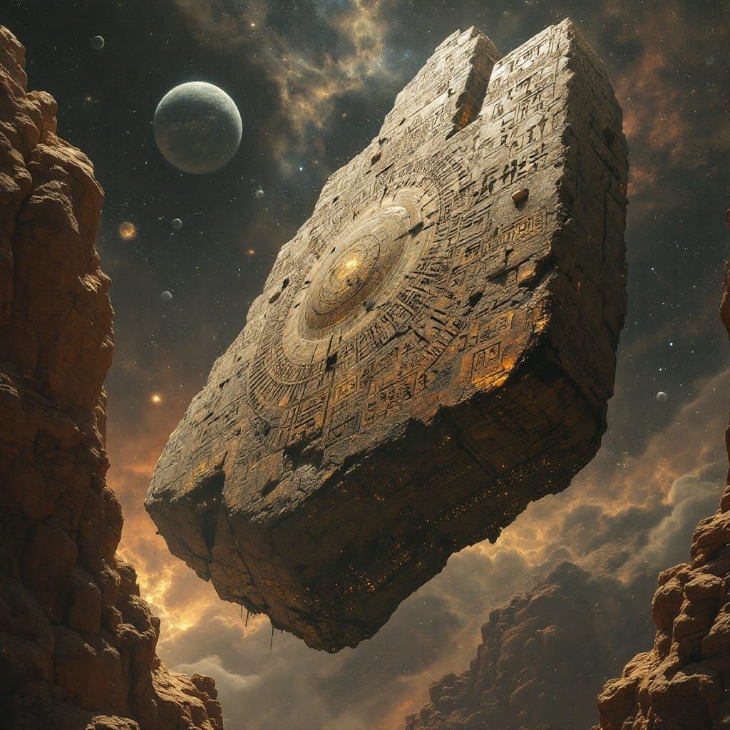 Monolithic Stone Spaceship with Ancient Hieroglyphs