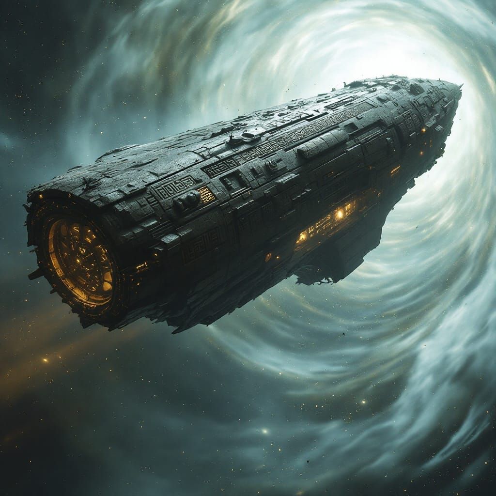 Ancient Stone Spaceship in Ethereal Stardust Vortex