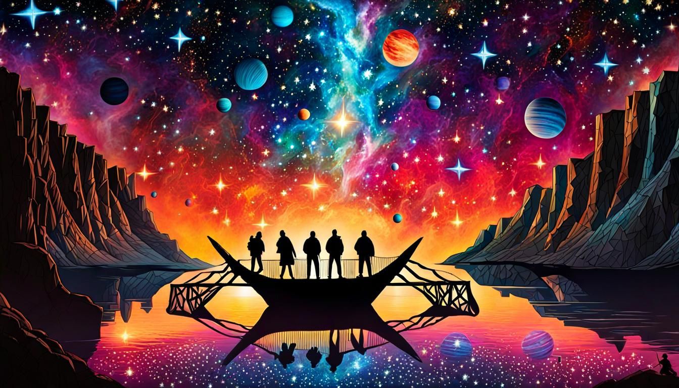 Cosmic Bridge: Interconnected Beings in Graffiti Art