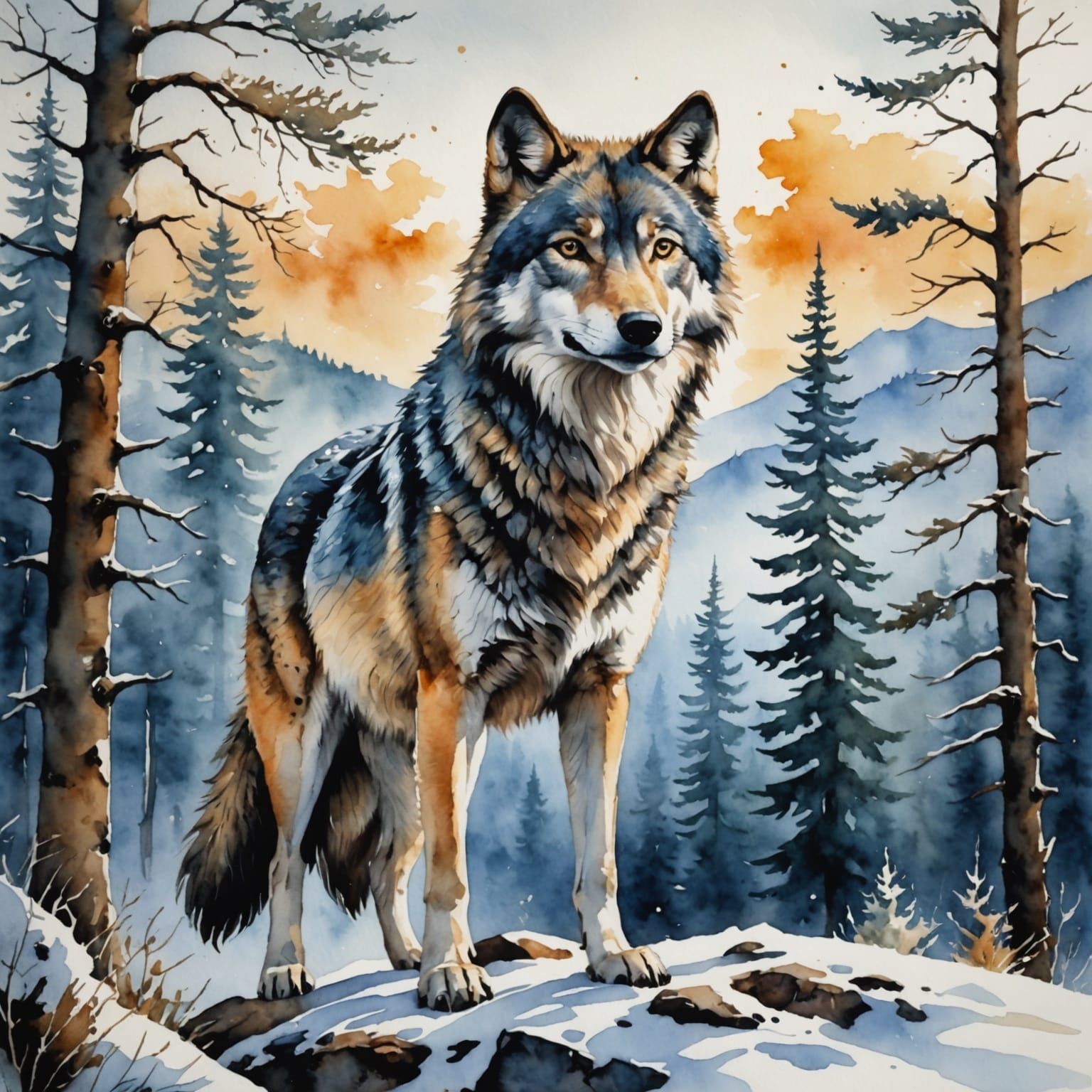 Majestic Wolf Watercolor Painting