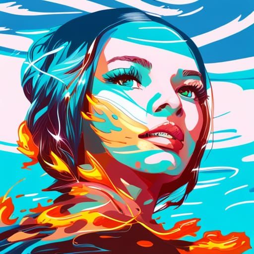 Fiery Lightning Woman in Circular Vector Art Style