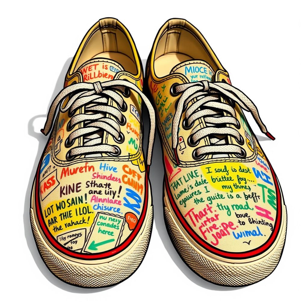 Vibrant Street Art-Inspired Sneakers with Whimsical Notes