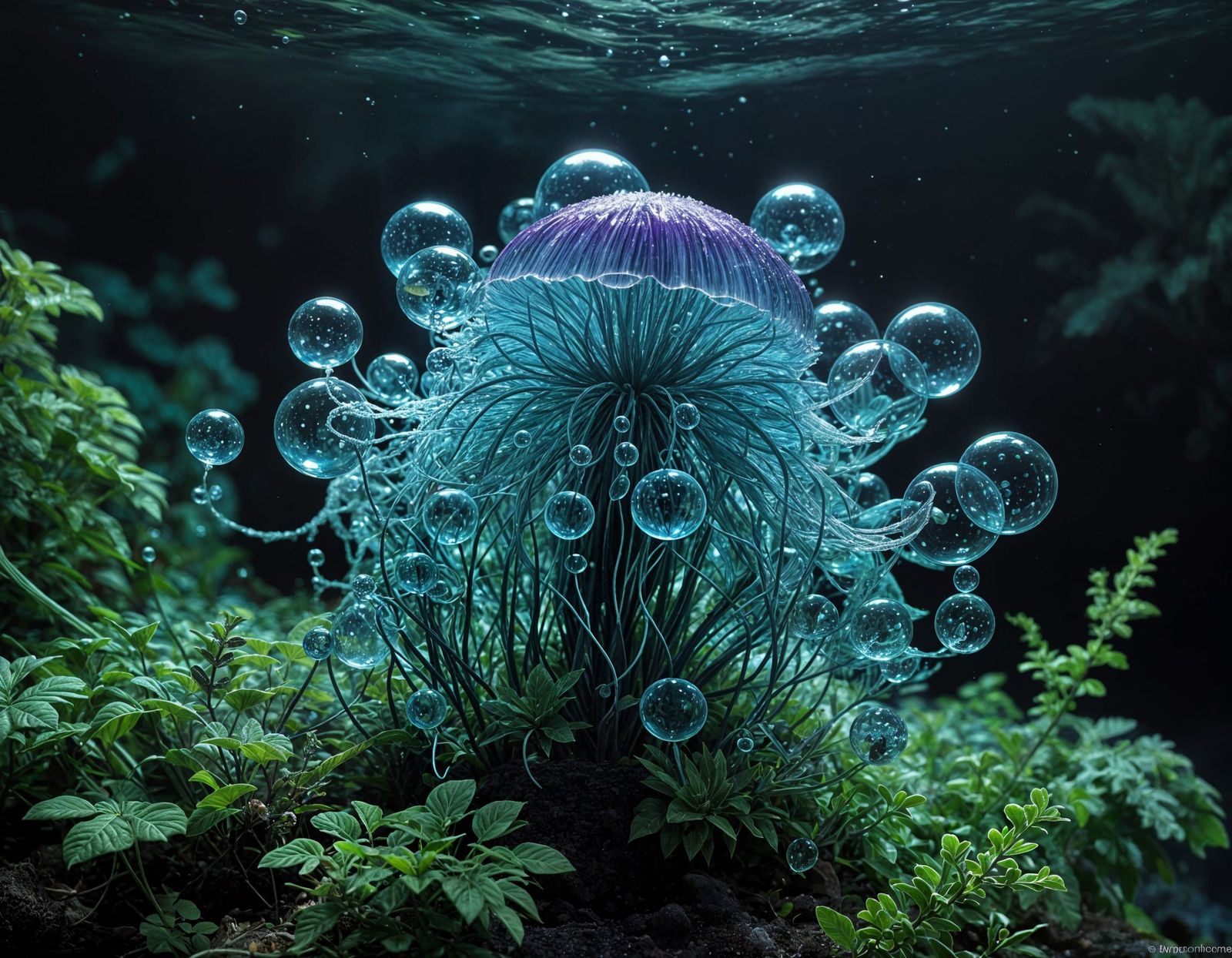 Glowing Ocean Bloom in Electric Blue and Violet