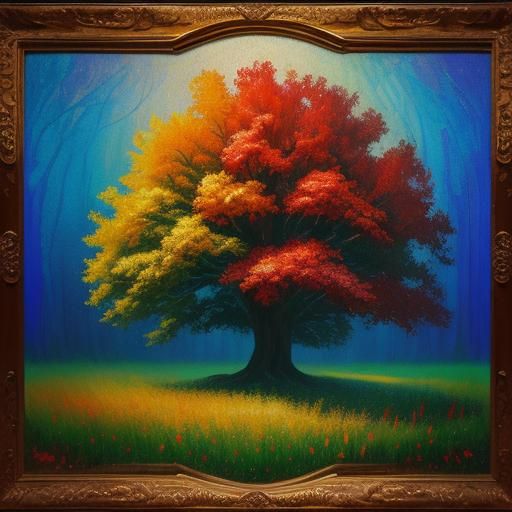 Red Wood Tree in Neo-Impressionistic Impasto Style