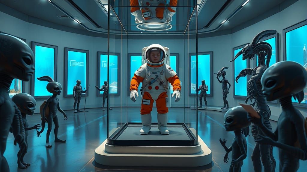 Human Astronaut in Alien Museum