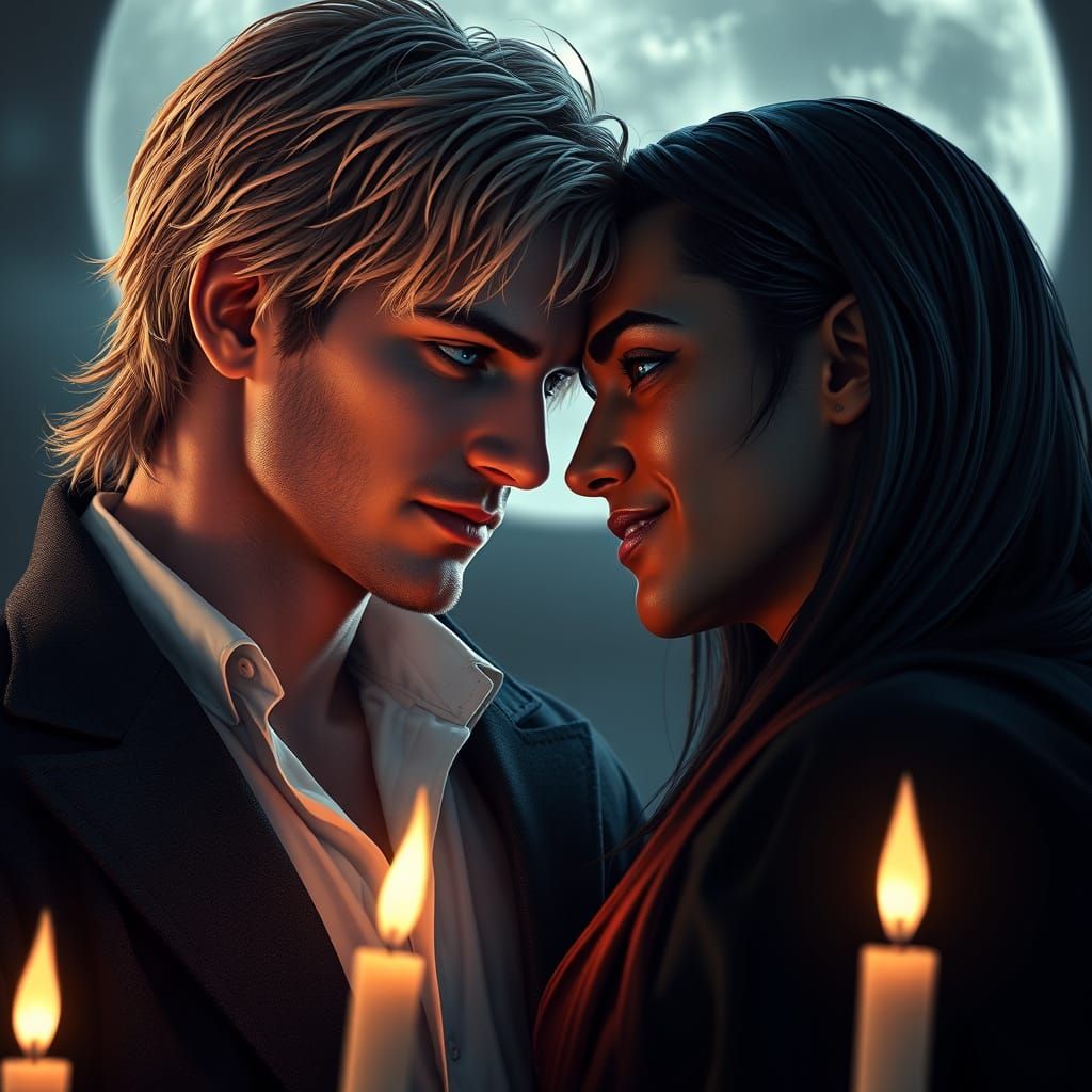 Ethereal Moonlit Moment Between Two Male Vampires
