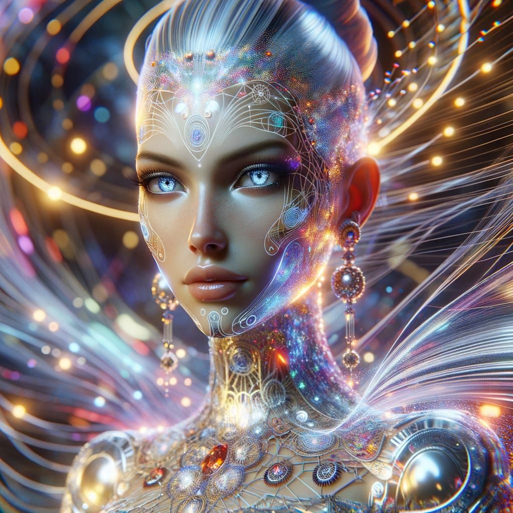 AI Goddess in Digital Realm: Art Nouveau Style