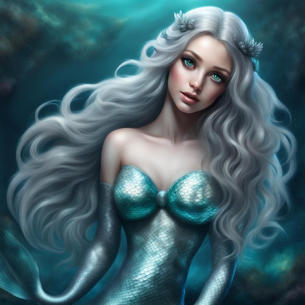 Majestic Mermaid with Glowing Eyes and Tail