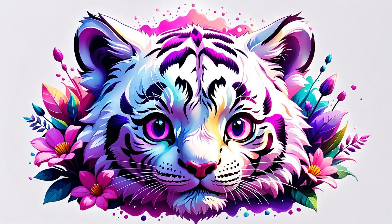 Cute Baby Tiger T-Shirt Print in Ghibli Style