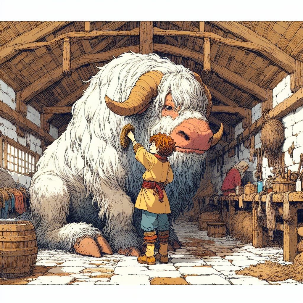 Fantasy Stable Boy and Gentle Beast: Anime-Inspired Art