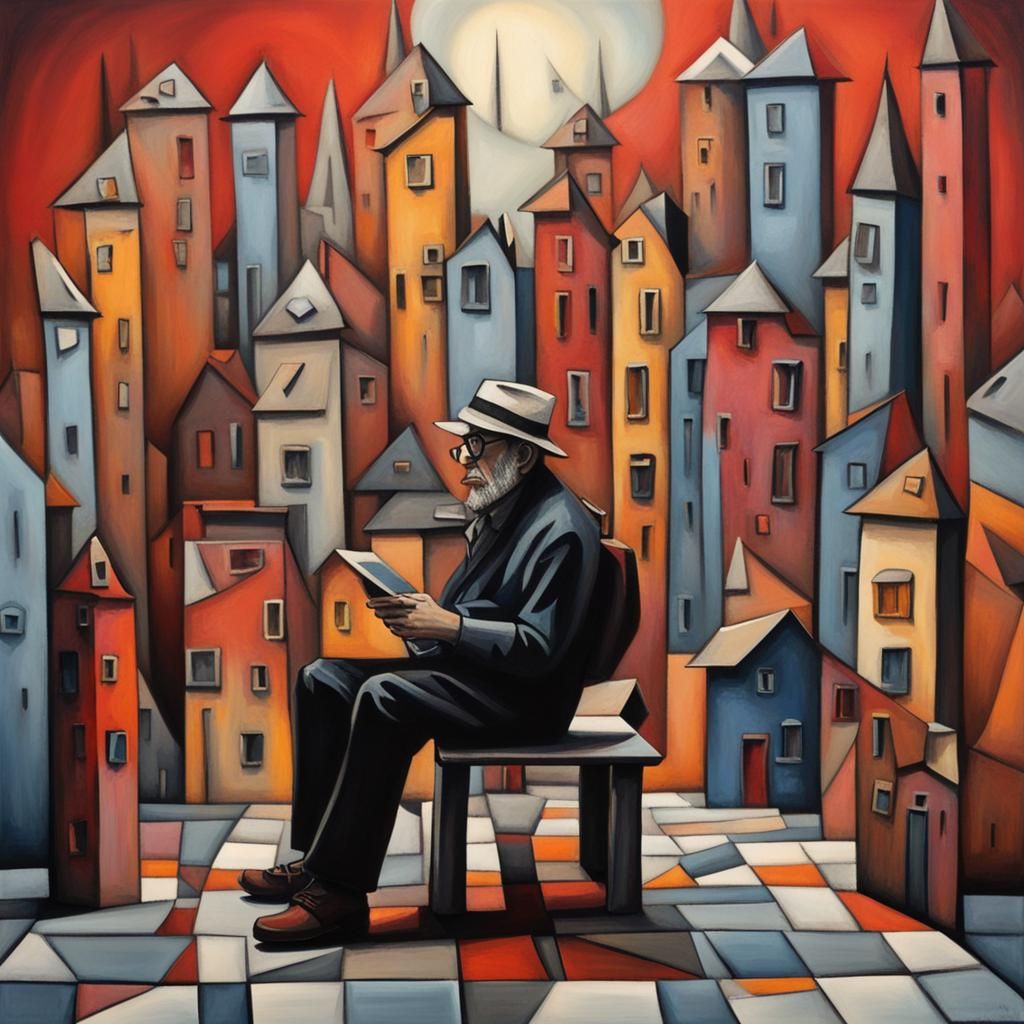 Cubist Tourist in Miniature City, Burton Style