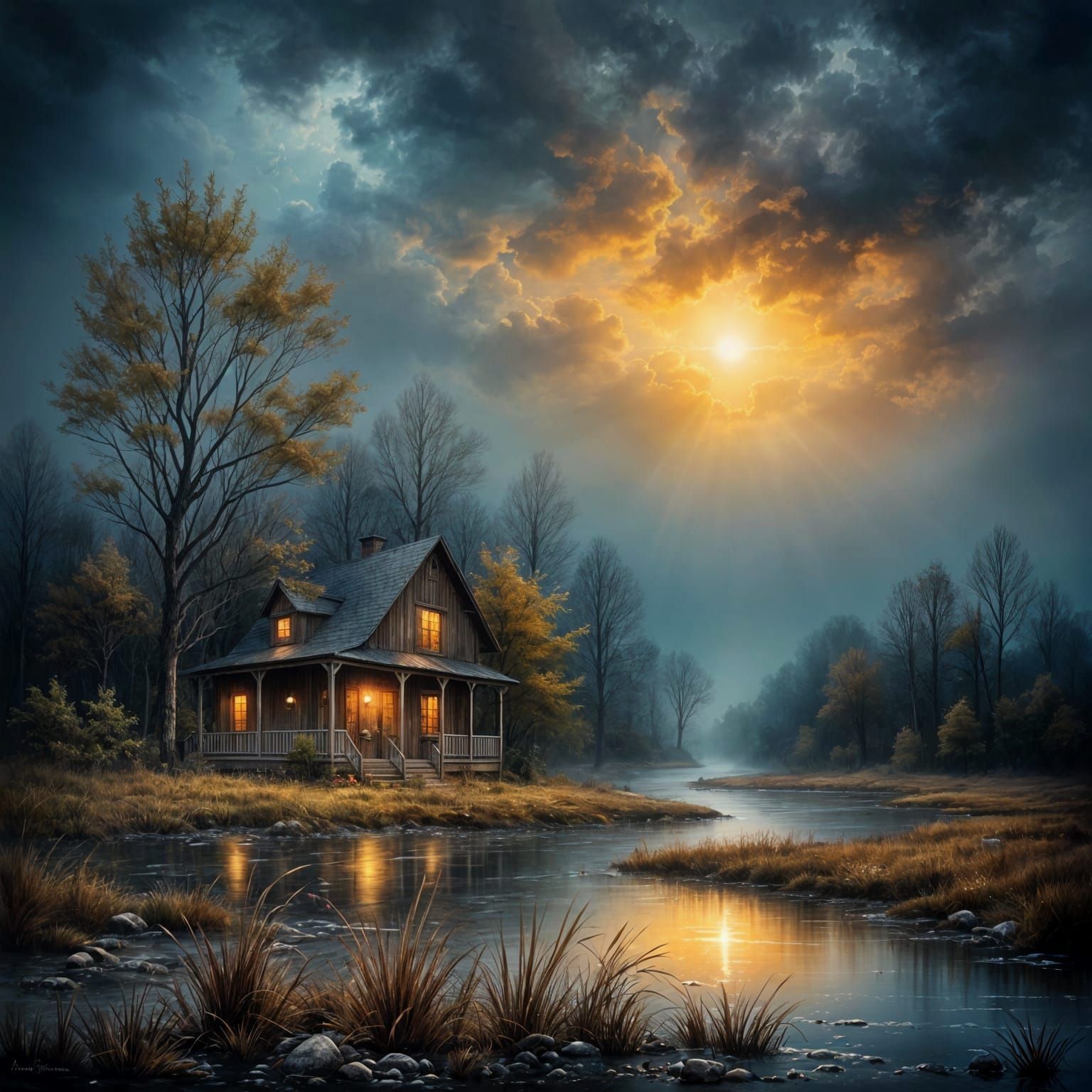 After the Rain Settles in Antique Watercolor Style