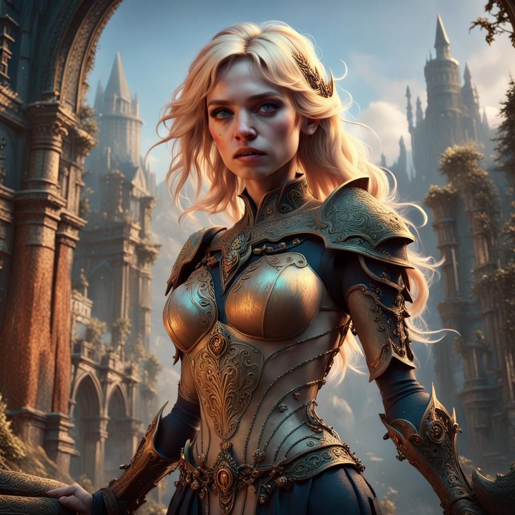 Blonde Woman Breaking Chains: Detailed Matte Painting