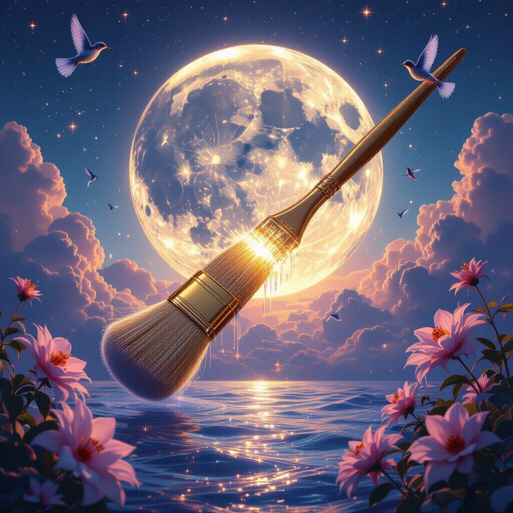 Golden Brush Paints Violet Sky in Lunar Ecosystem