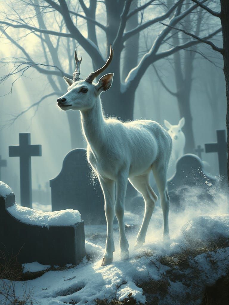 Ghostly Doe in Spectral Winter Cemetery
