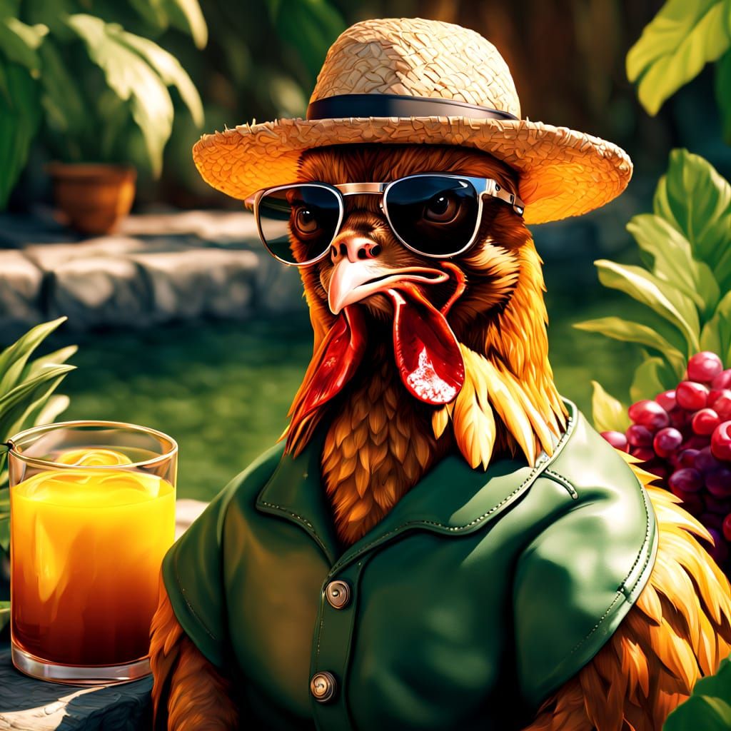 Roasted Chicken Summer Garden Party: Photorealistic Oil Pain...