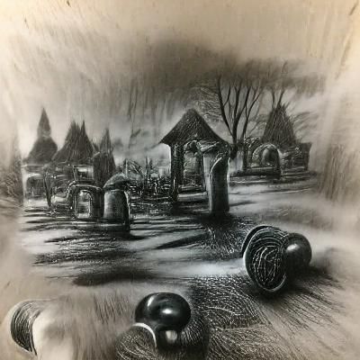 Spooky Graveyard in Hyperdetailed Charcoal Drawing