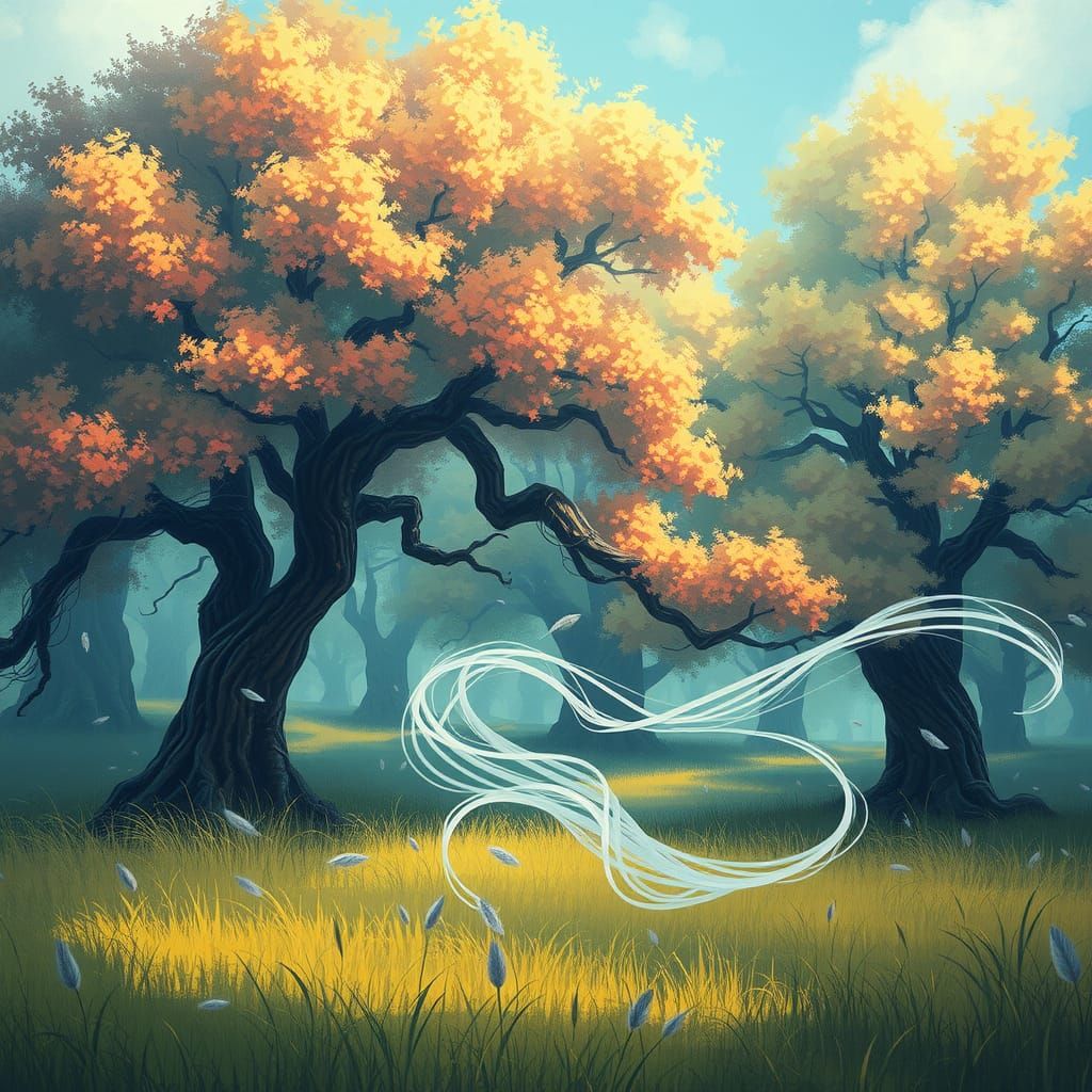 Ethereal Wind Wisp in Mystical Landscape