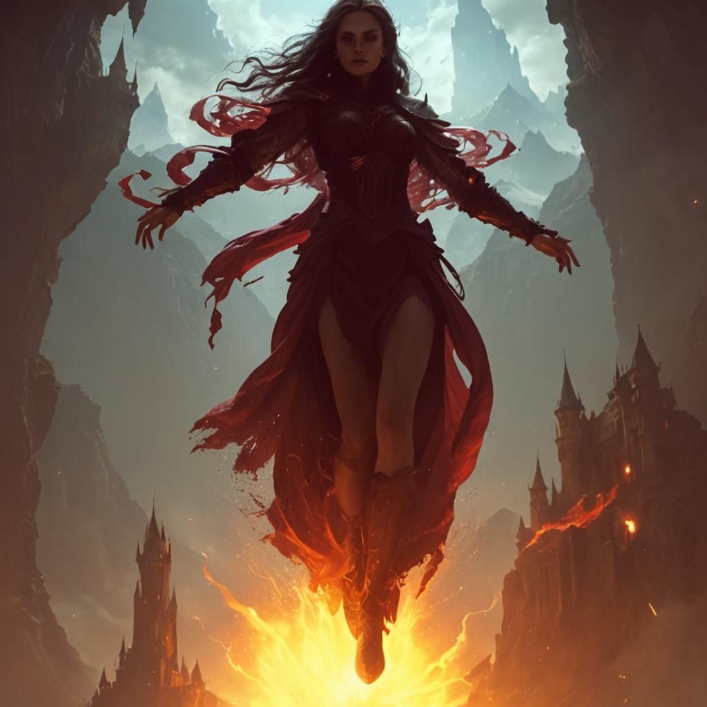 Ethereal Fantasy Woman Embodies Power in Majestic Castle Sce...