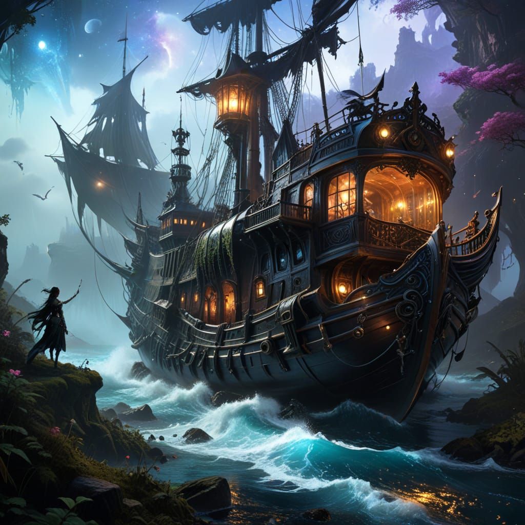 Enchanted Steampunk Vessel in Whimsical Colors