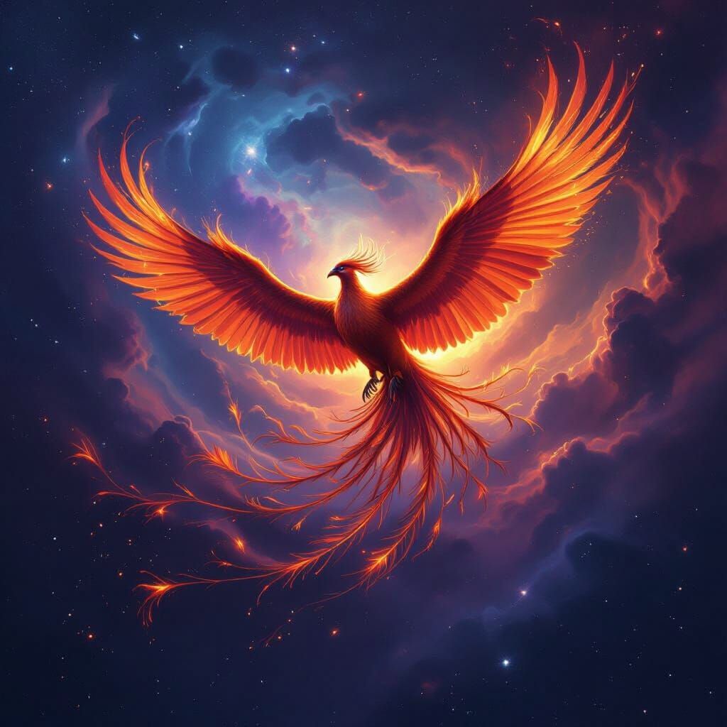Cosmic Phoenix Soaring Through Nebula Sky