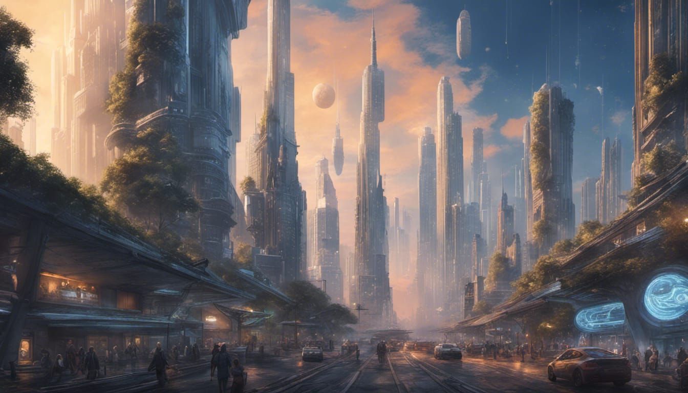Ground view, futuristic city