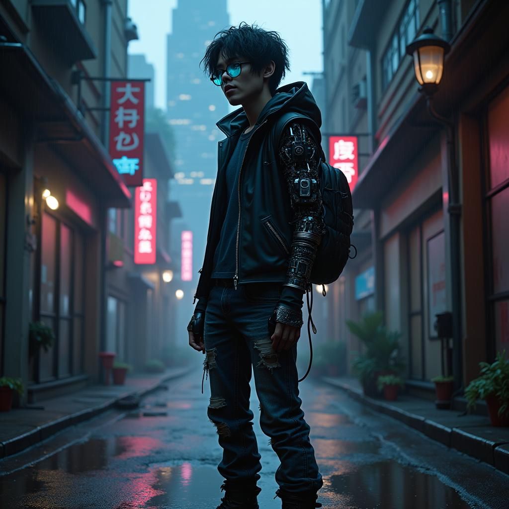 Cyberpunk Hacker in Dystopian Cityscape