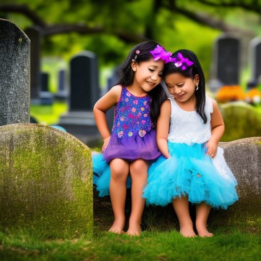 Happy Girls Play in Cemetery: Fantasycore Photography