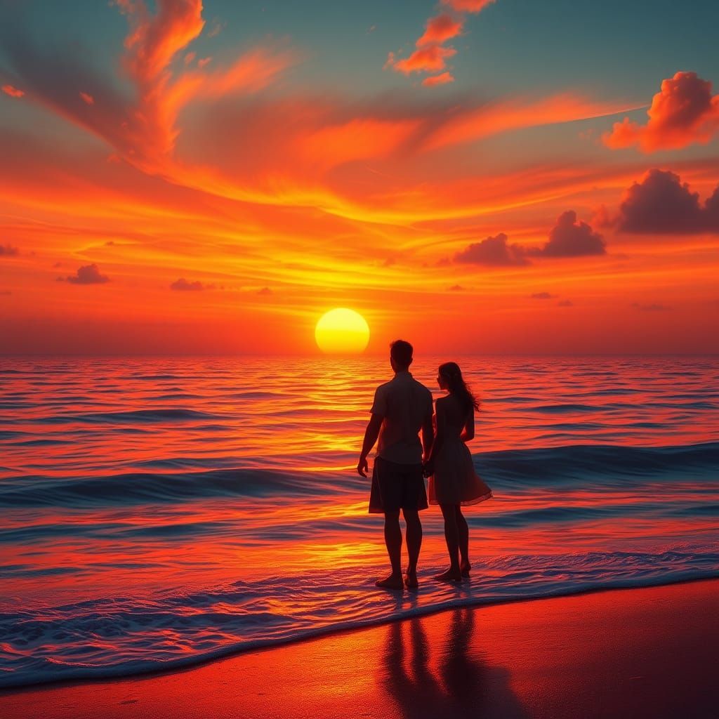 Romantic Sunset Over the Ocean in Digital Matte Painting