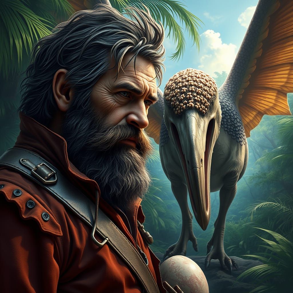 Pterodactyl Encounter in Lush Pleistocene Jungle