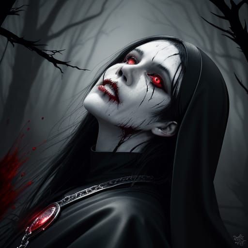 Vampire Nun in Dark Fantasy Anime Style