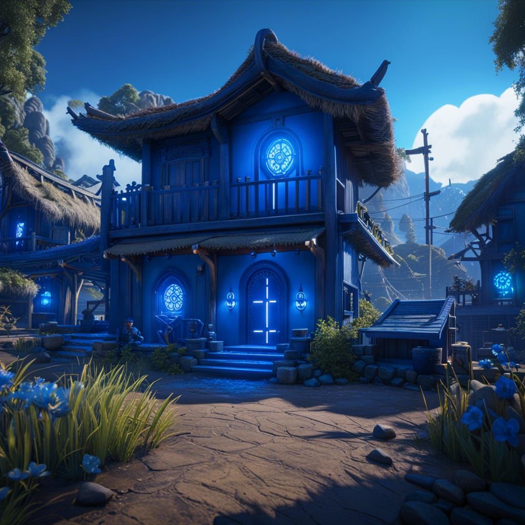 Blue Village with 3D Game Cinematic Feel