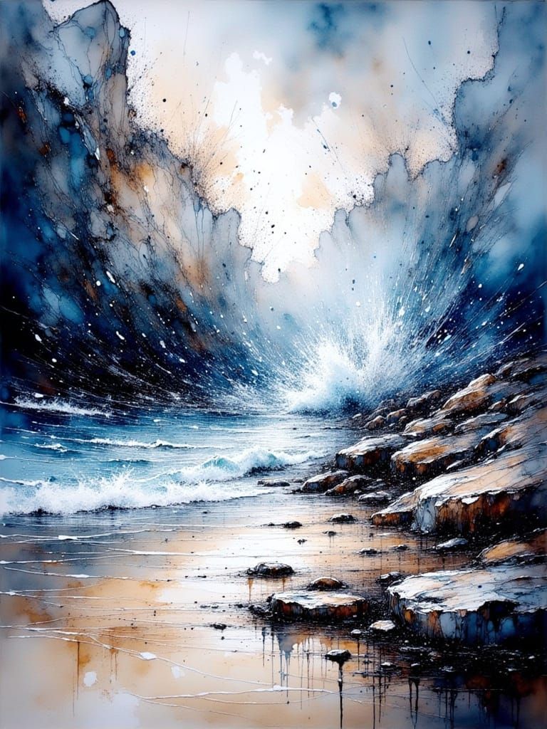 Stormy Beach Abstract Expressionist Impasto Painting