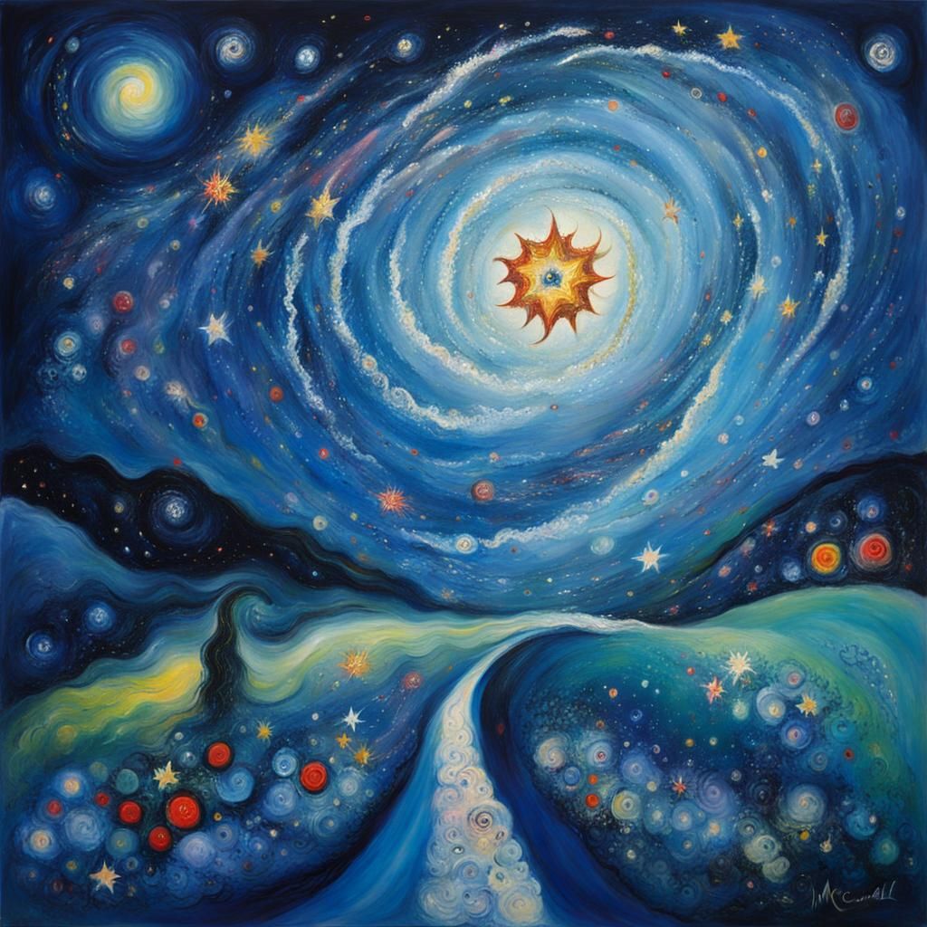 Dreamy Star Field Maelstrom in Naive Art Style