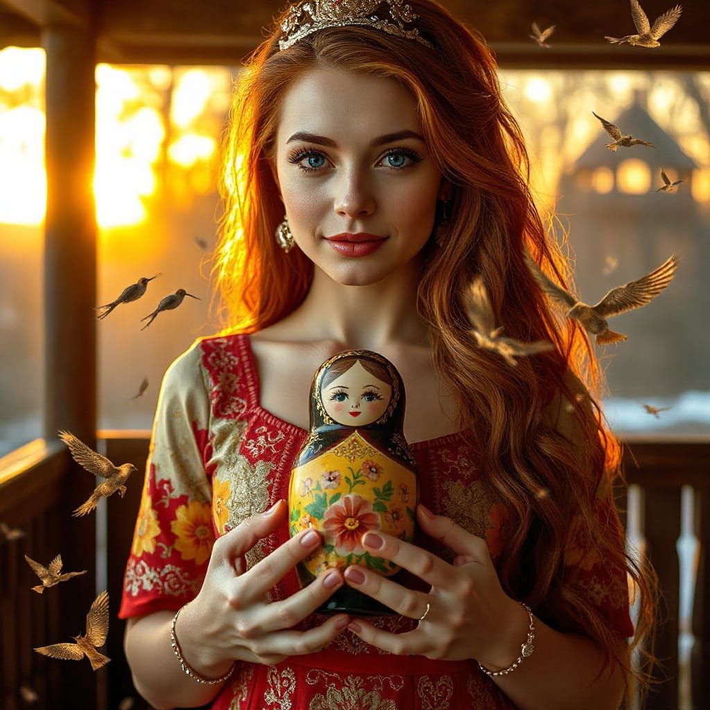 Elegant Russian Beauty in Traditional Izba