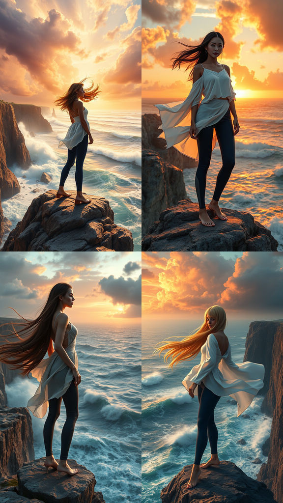 Woman on Cliff at Sunset: Digital Painting
