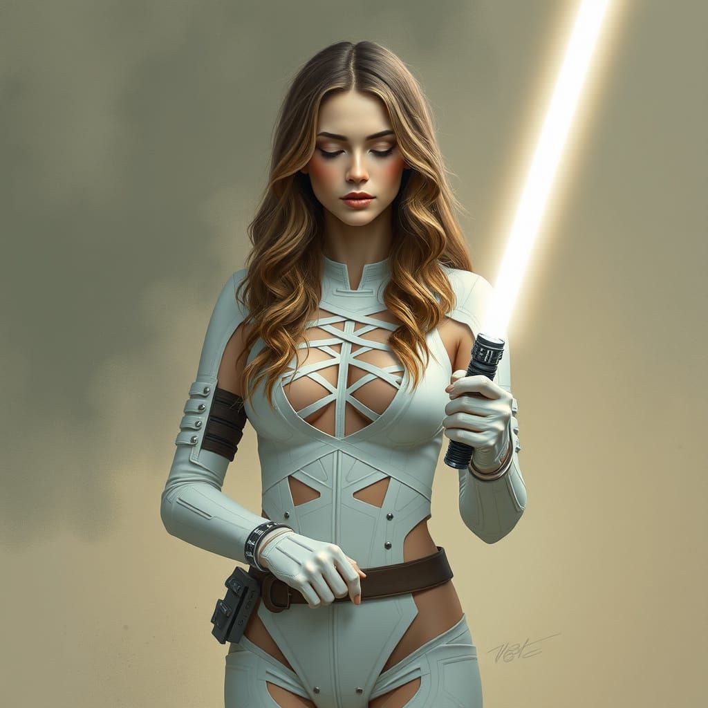 Futuristic Jedi Woman with Lightsaber