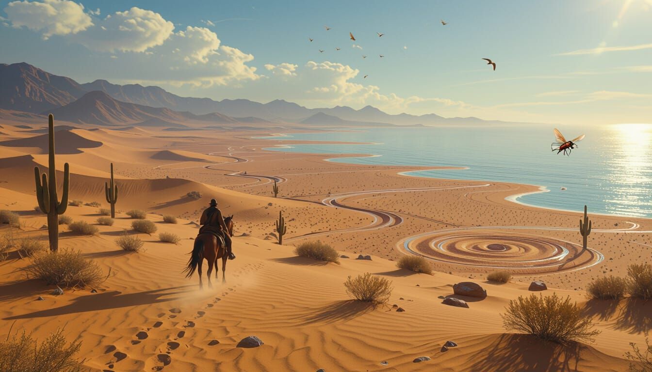 Dreamlike Desert Odyssey with Lone Rider