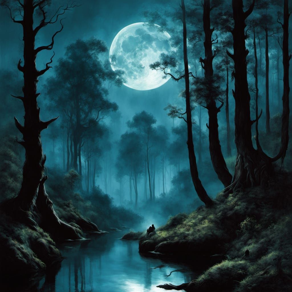 Mystical Moonlit Forest in Symbolist Style