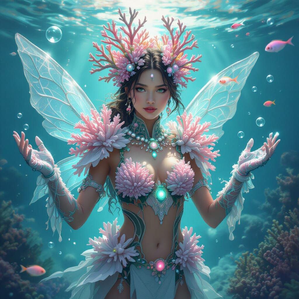 Coralstorm Tidecaller in Hyper-Realistic Fantasy Illustratio...