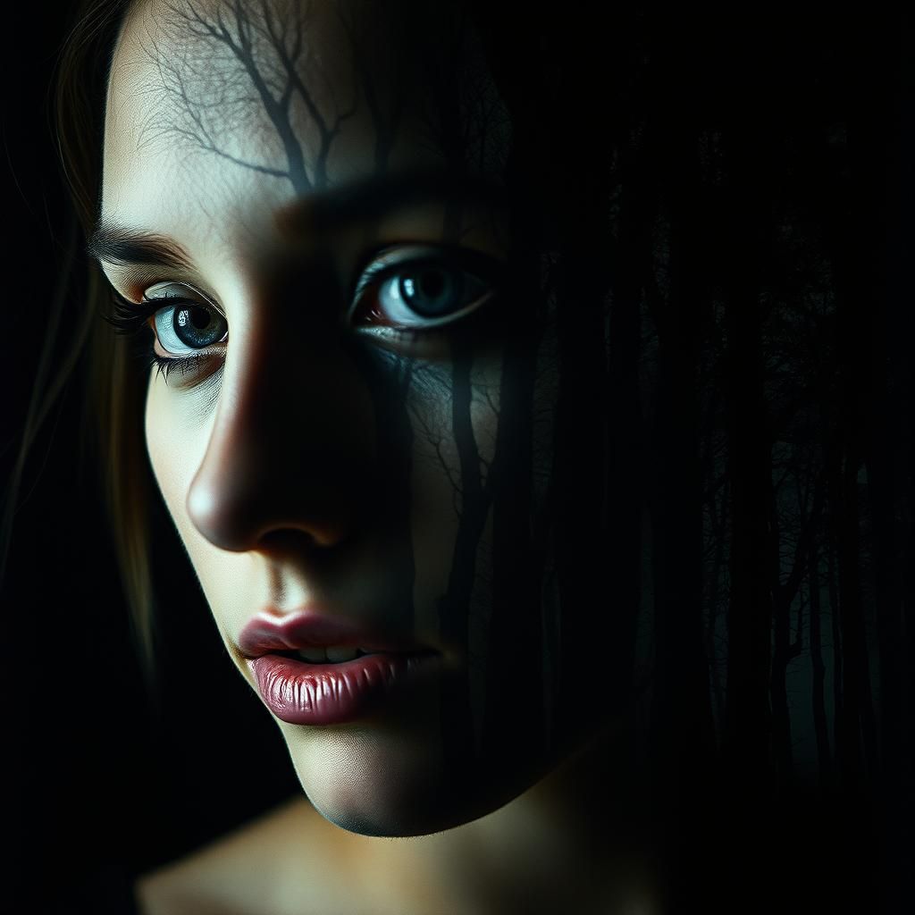 Ethereal Forest Portrait in Double Exposure Technique